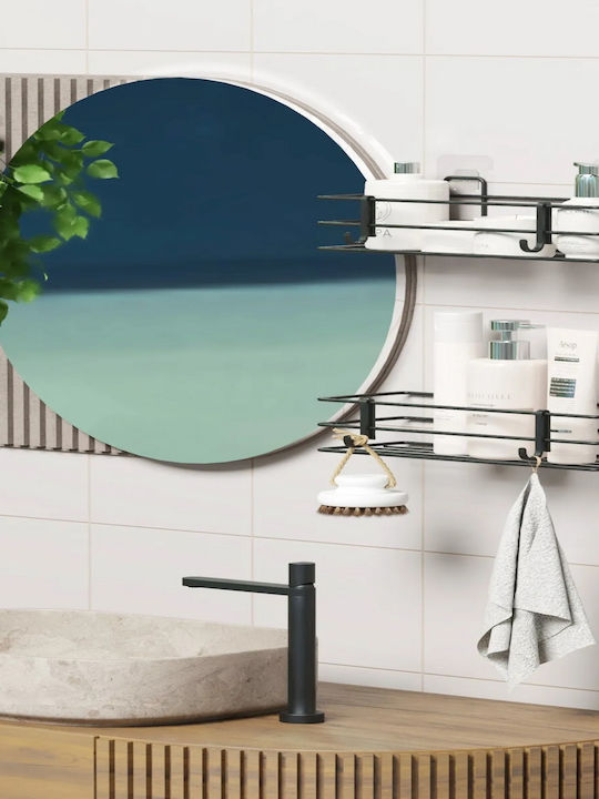 Femmit Wall Mounted Metallic Self-Adhesive Bathroom Shelf Set 2 Shelves 4 Hooks 30x10.5x12.5 Cm Black