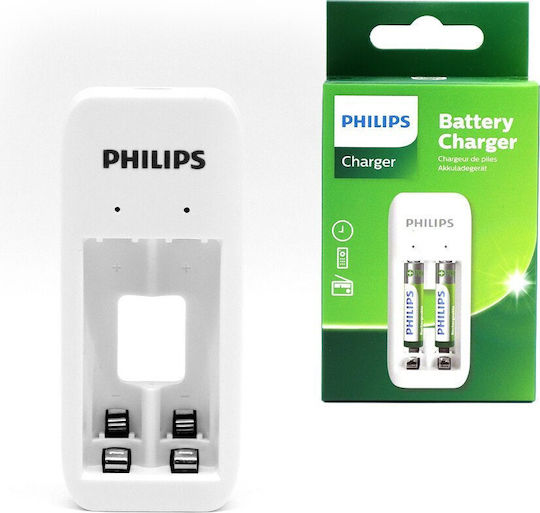 Philips Dual Channel Battery Charger USB за батерии Ni-MH Размер AA/AAA в Бял цвят