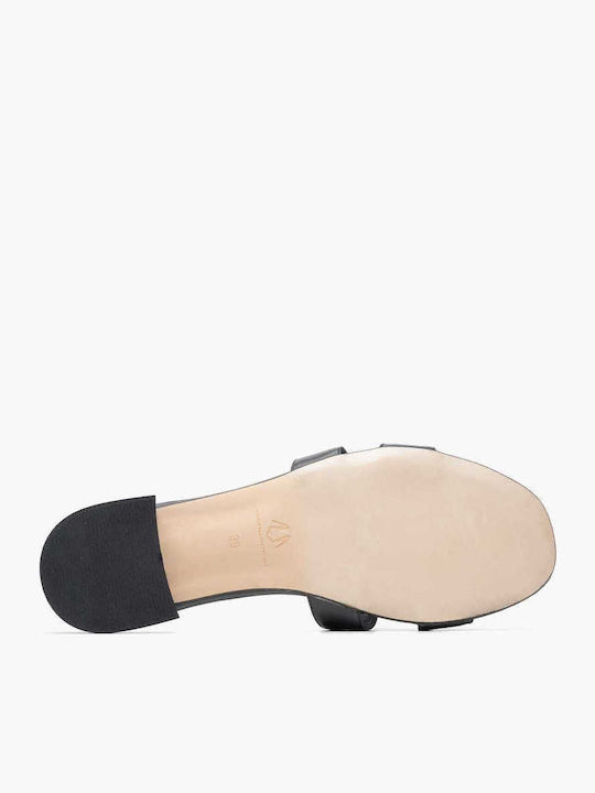 Leather Women's Flat Sandals in Black Color