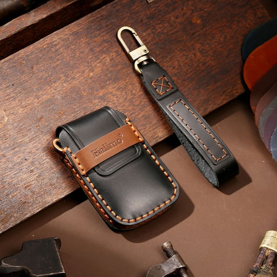 Hallmo Car Cowhide Leather Protective Key Cover Key Case Volkswagen Lavida B Style Black