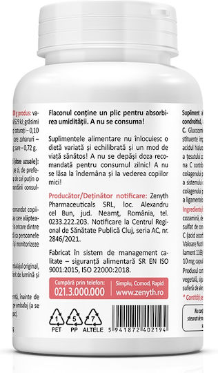 Zenyth Glucosamină Condroitină Acid Hialuronic 40mg Supliment Pentru Sănătatea Articulațiilor și Oaselor 60 Capsule