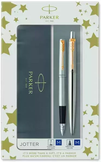 Jotter CR Duo Pen Set Ballpoint Medium with Fountain Pen Medium made of Steel Silver in a case