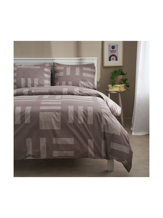 Charalambidis Textiles Tetris Μαξιλαροθήκη Oxford Καφέ 52x72εκ.