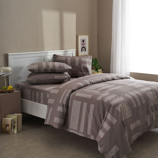 Charalambidis Textiles Tetris Μαξιλαροθήκη Oxford Καφέ 52x72εκ.
