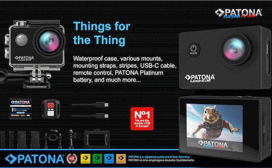 Patona Life SL4 3K Action Camera 4K Ultra HD Underwater (with Case) with Screen 2" and Wi-Fi Black