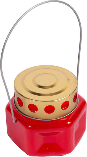 Hexagonal Plastic Candle Lantern with Metal Lid Handle 1 Piece Red