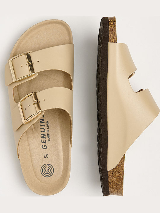 Leather Women's Flat Sandals Anatomic in Beige Color
