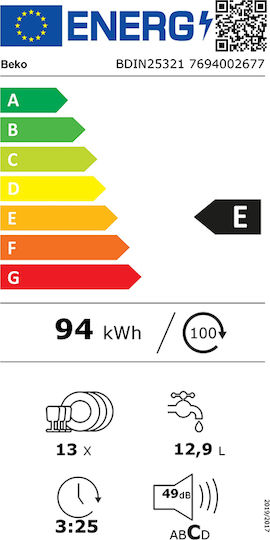 Beko Вградена съдомиялна машина за 13 комплекта Ш59.8xВ81.8см.