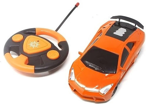 Mașină de curse RC cu LED-uri pentru copii de 6 ani și peste, scară 1:24, plastic 20x8x5 cm, portocaliu argintiu galben