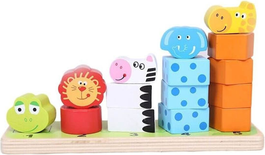 Jucărie de stivuire animale 5 coloane din lemn pentru copii 3 ani+ 22x14x7 cm multicoloră
