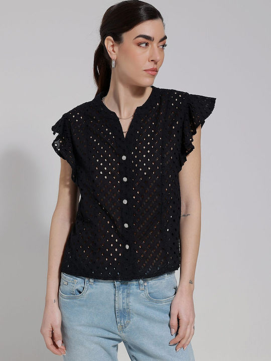 Ärmellos Damen Hemd Black