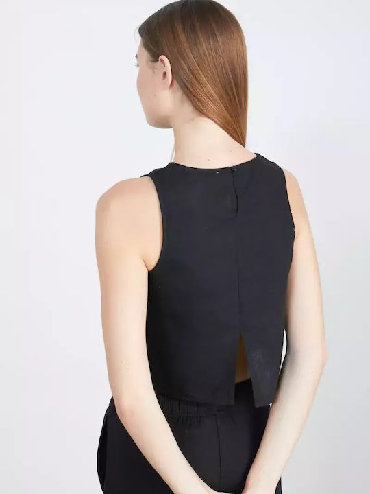 Damen Sommer Bluse Leinen Black