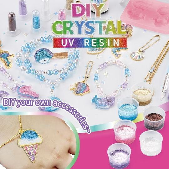 Set DIY 6 Pandantive Metalice Culori Sclipici Rășină UV Lanț Auriu Temă Deșert Copii 8 Ani+ Multicolor