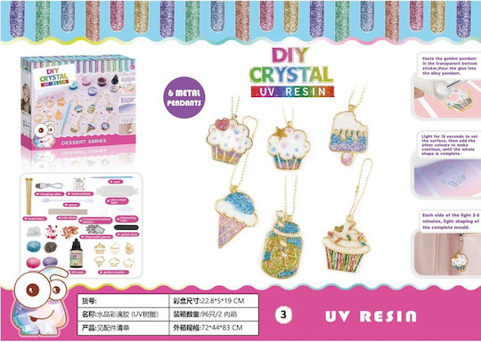 Set DIY 6 Pandantive Metalice Culori Sclipici Rășină UV Lanț Auriu Temă Deșert Copii 8 Ani+ Multicolor
