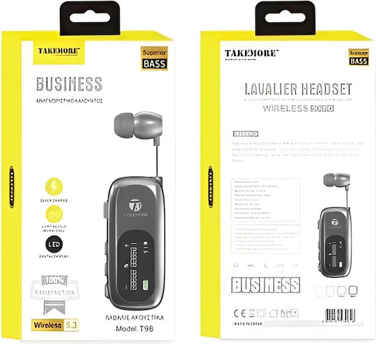 Takemore T98 In-ear Bluetooth Handsfree Ακουστικό Πέτου Μαύρο