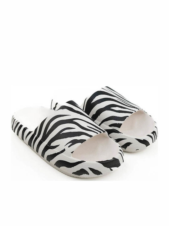 White Zebra Print Flip Flops with Animal Print Effect