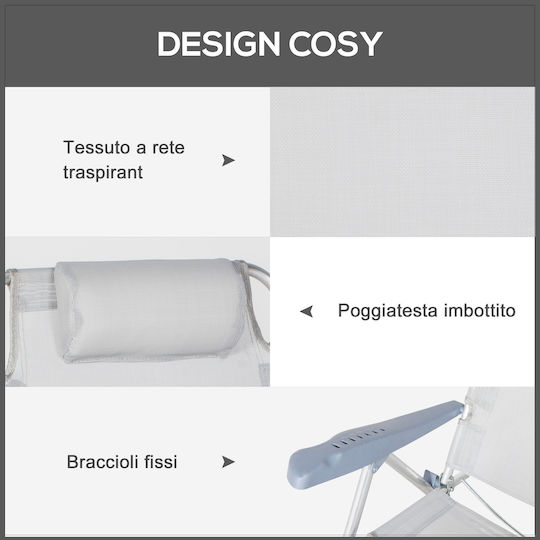 Outsunny Small Chair Beach Aluminium with High Back Gray 62x65x80cm