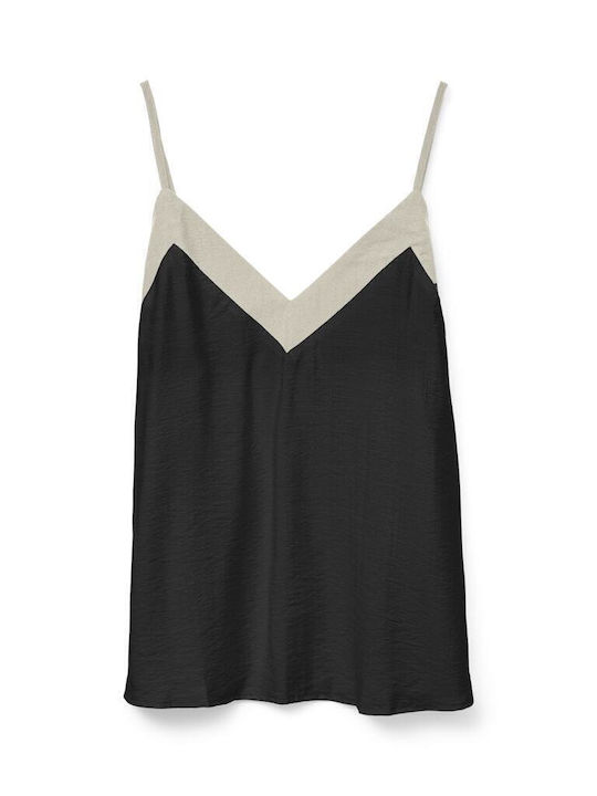 Denise Damen Bluse Ärmellos mit V-Ausschnitt Black