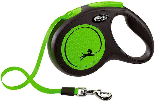 Lesă reglabilă Flexi Neon cu bandă 5m până la 25kg Verde Mediu