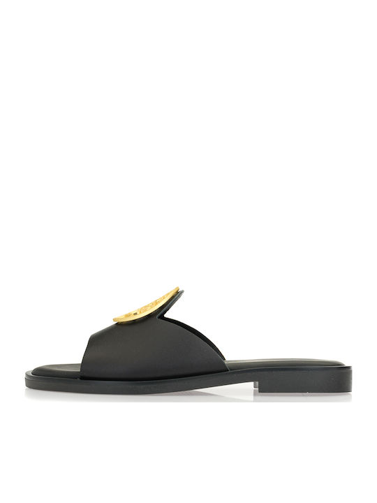Leather Women's Flat Sandals in Black Color