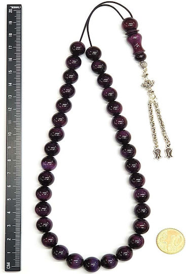 Roloi Komboloi Mastic Worry Beads with 33 Beads Purple 37cm
