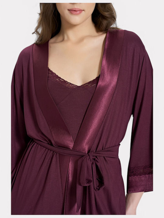 Pijadore Summer Women's Satin Robe Burgundy