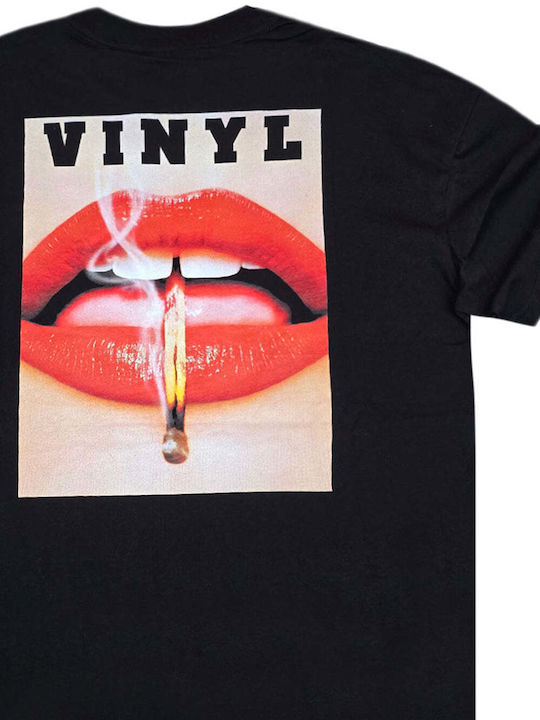 Men's Short Sleeve Blouse Vinyl Art Clothing 75930-01 Sizzle Lips Oversized Tee Black