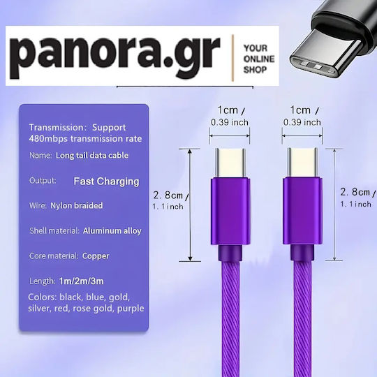 Panora USB 2.0 Cable USB-C male - USB-C Μπλε 1m 14234
