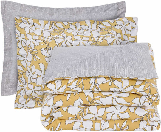 Das Home Casual 5432 Σετ Σεντόνια Ημίδιπλα με Λάστιχο 120x200+35εκ. Ochre, White (3τμχ)