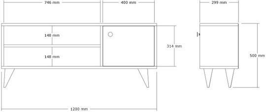 Wison Oak TV-Ständer Länge 120cm Tiefe 29cm Höhe 50cm