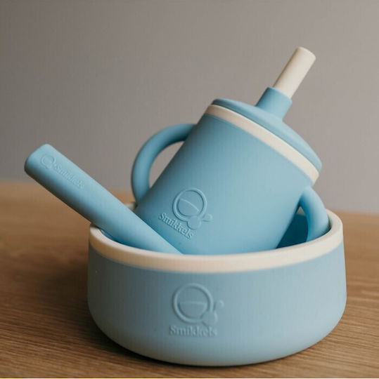 Smikkels Baby Cup with Handles and Straw made of Silicone Light Blue 180ml