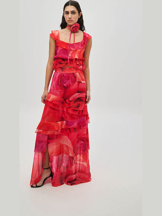 High-waisted Maxi Skirt Floral Red