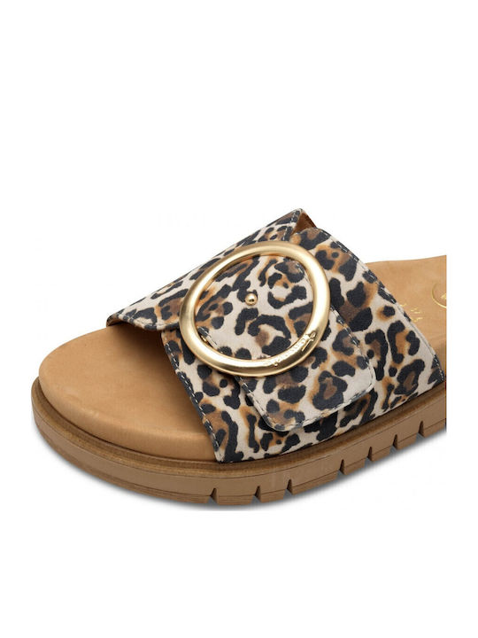 Leather Women's Flat Sandals Brown