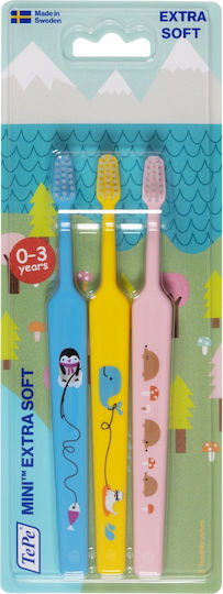 TePe Good Mini Extra Soft Set Periuțe de Dinți pentru Bebeluși pentru 0m+ 3 Bucăți Roz-Fucsia-Galben