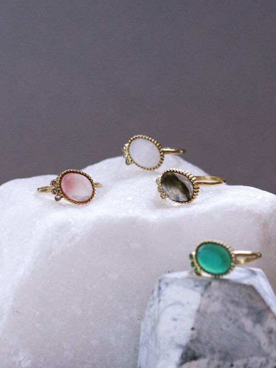 AEC Paris Damen Ring mit Steinen aus Stahl Vergoldet
