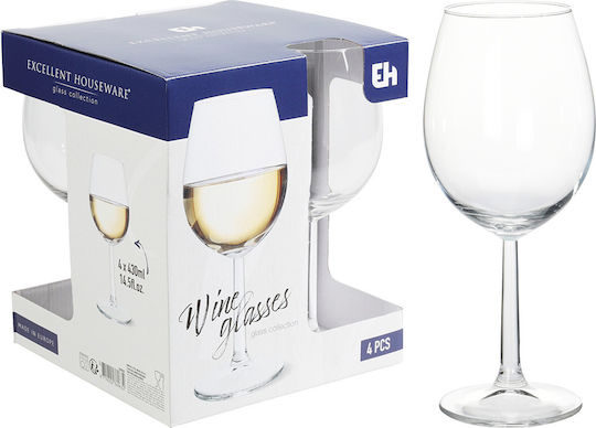 Excellent Houseware Σετ Ποτήρια για Κόκκινο Κρασί από Γυαλί Κολωνάτα 430ml 4τμχ