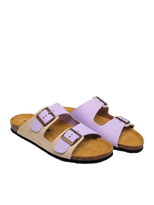 Leather Women's Flat Sandals Ice Violet