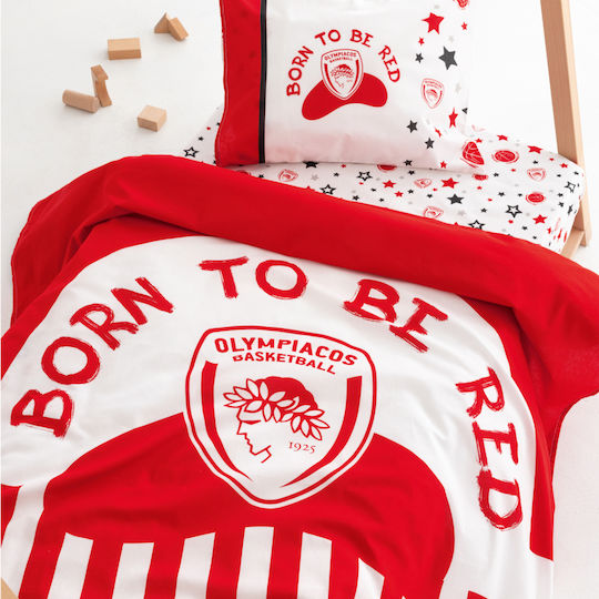 Olympiacos Комплект с Ластик Червен 130x170см Olympiacos Комплект с Ластик Червен 130x170см