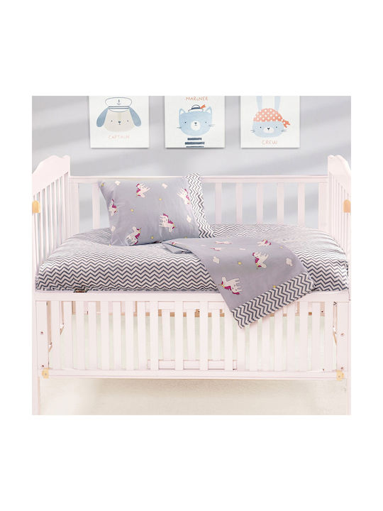 Beauty Home Art 5181 Baby Sheets Set Crib Cotton Satin Fitted Gray 70x140cm