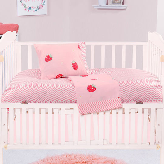Beauty Home Σετ Βρεφικά Σεντόνια Κούνιας Βαμβακοσατέν με Λάστιχο Art Ροζ 70x140εκ.