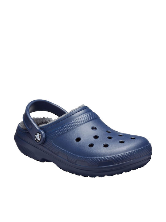 Crocs Classic Fuzz Lined Ανατομικά Σαμπό με Γούνα Μπλε 203591-459