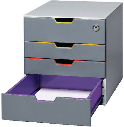 Durable Plastic Desktop Drawer 4 Positions with Lock 28x35.6x29.2cm Gray 1657606