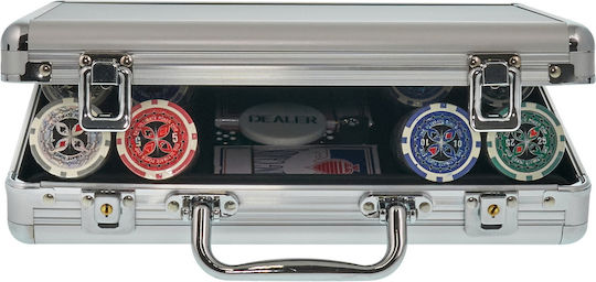 Pokeritems Set von 200 nummerierten Pokerchips 38mm / 12gr in Koffer mit 2 Kartenspielen