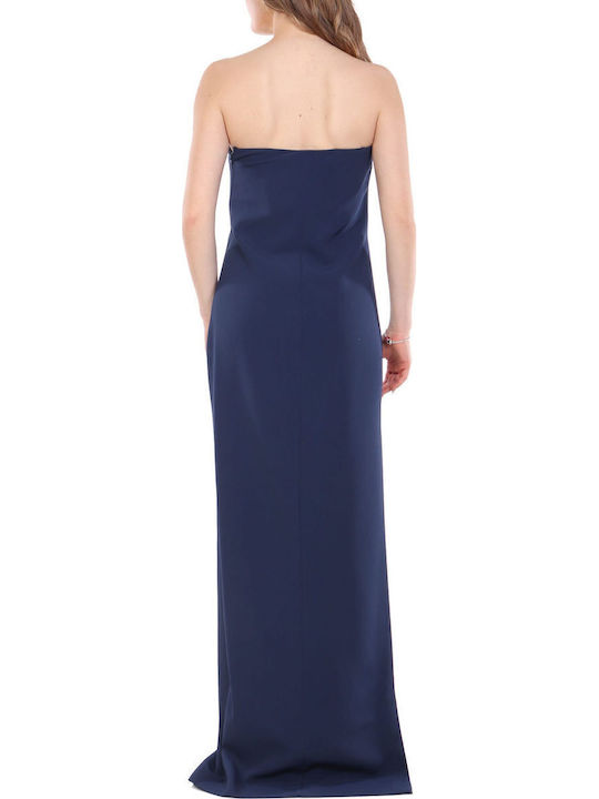 Καλοκαιρινό Maxi Βραδινό Φόρεμα Strapless Σκουρο Μπλε