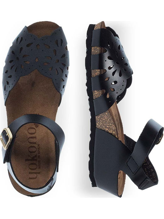 Leder Flache Sandalen für Damen in Schwarz Farbe