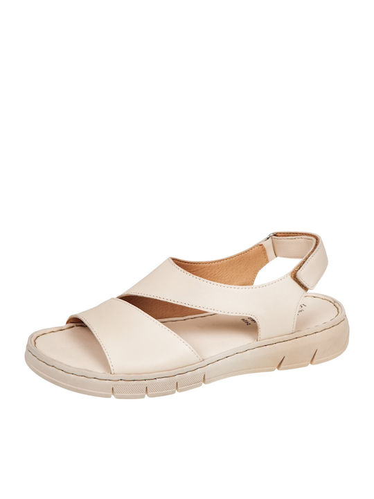 Leather Women's Flat Sandals Anatomic in Beige Color
