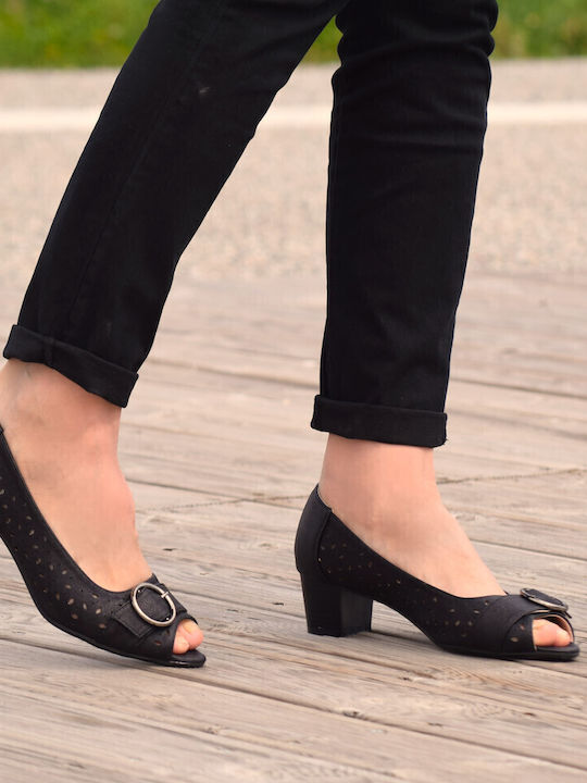 Leder Peeptoe Pumps Schwarz