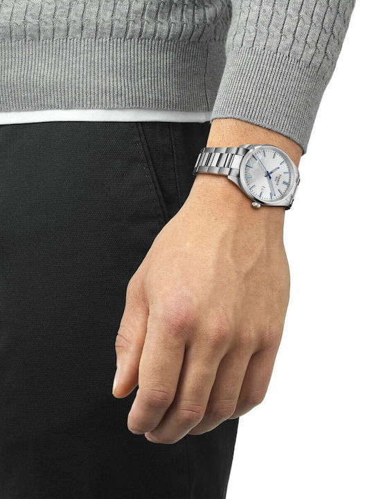 Tissot Pr 100 Ανδρικό Ρολόι Μπαταρίας με Ασημί Μεταλλικό Μπρασελέ