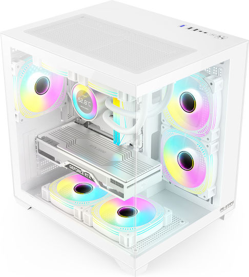 ProGaming Ambra Cube Computer Case with Side Window and ARGB Lighting White