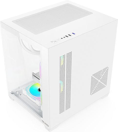 ProGaming Ambra Cube Computer Case with Side Window and ARGB Lighting White
